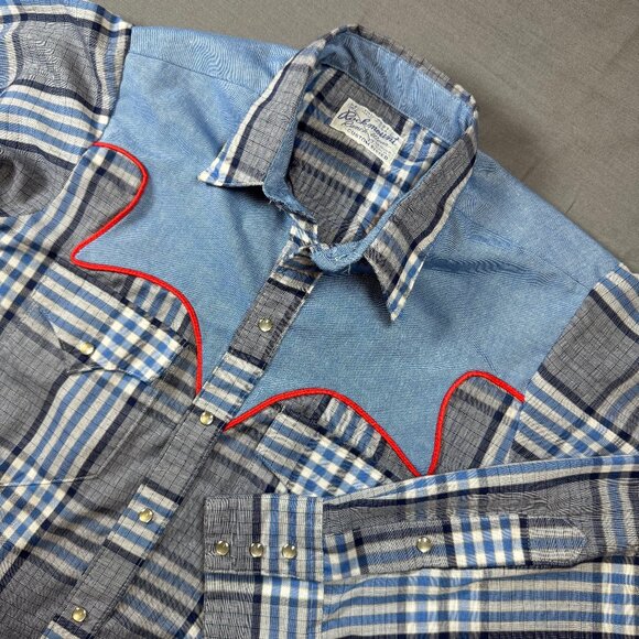 Vintage Rockmount Ranch Wear Plaid Patterned Pearl Snap Shirt Mens Small Cowboy - Picture 1 of 7